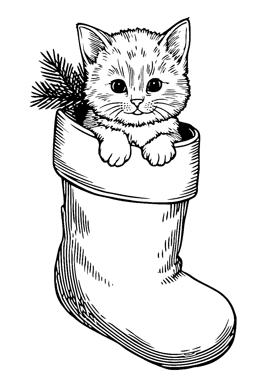 gattino spunta fuori da un calzino natalizio