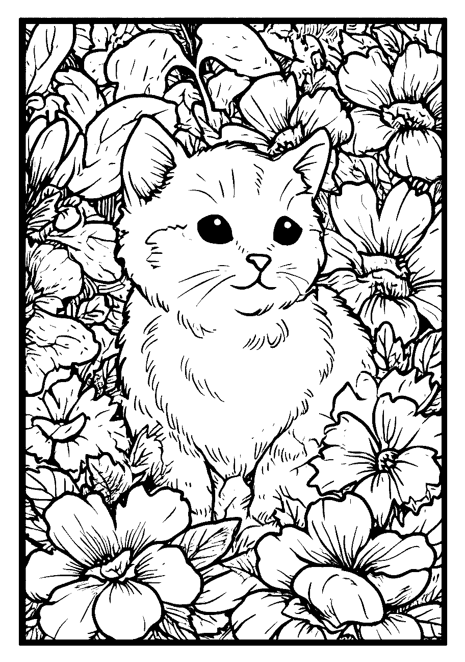 disegno da colorare di gatto che prende la paosa in giardino