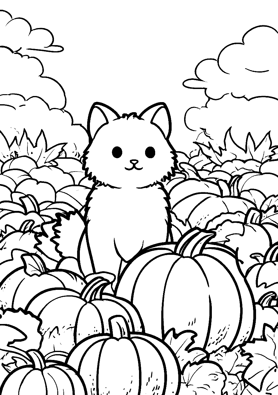 disegno da colorare di gatto seduto su una zucca