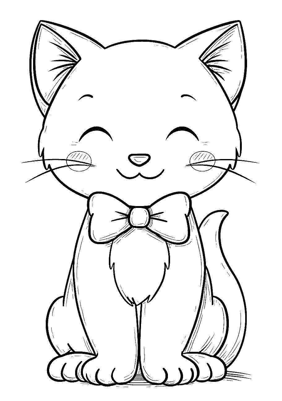 disegno da colorare di gattina tenera con papillon