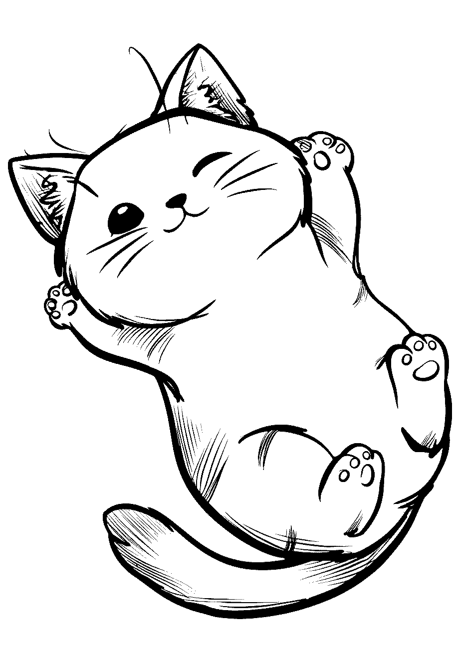 disegno da colorare di gattino felice che gioca sdraiato su la  schiena