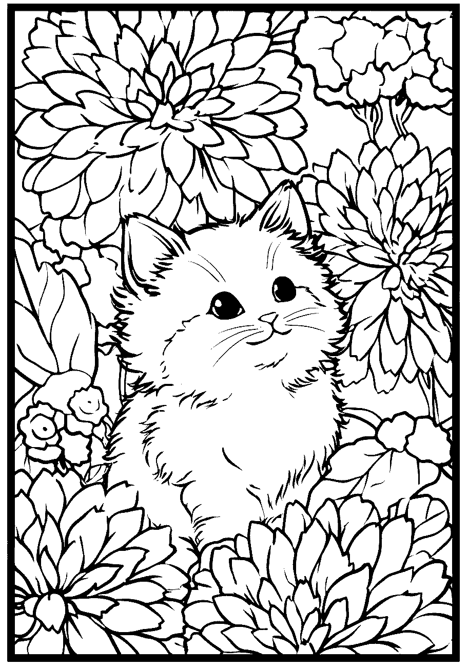 gatto e fiori da colorare