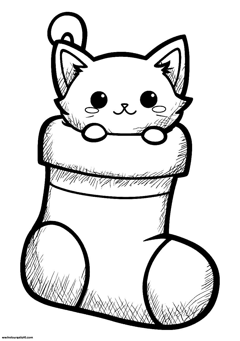 disegno da colorare di gattino natalizio dentro stivali