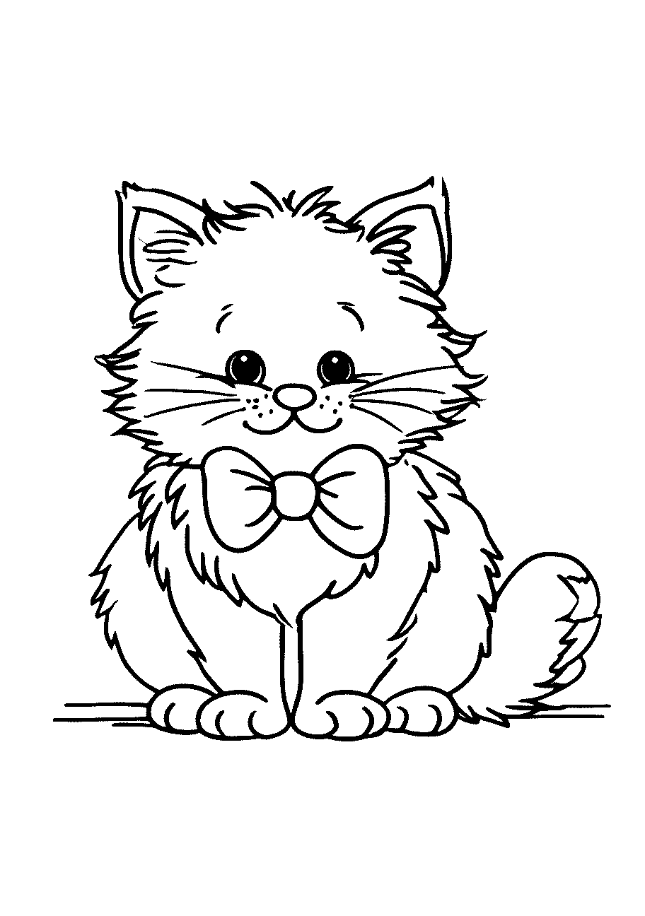 disegno da colorare di gattin paffuto con papillon da colorare